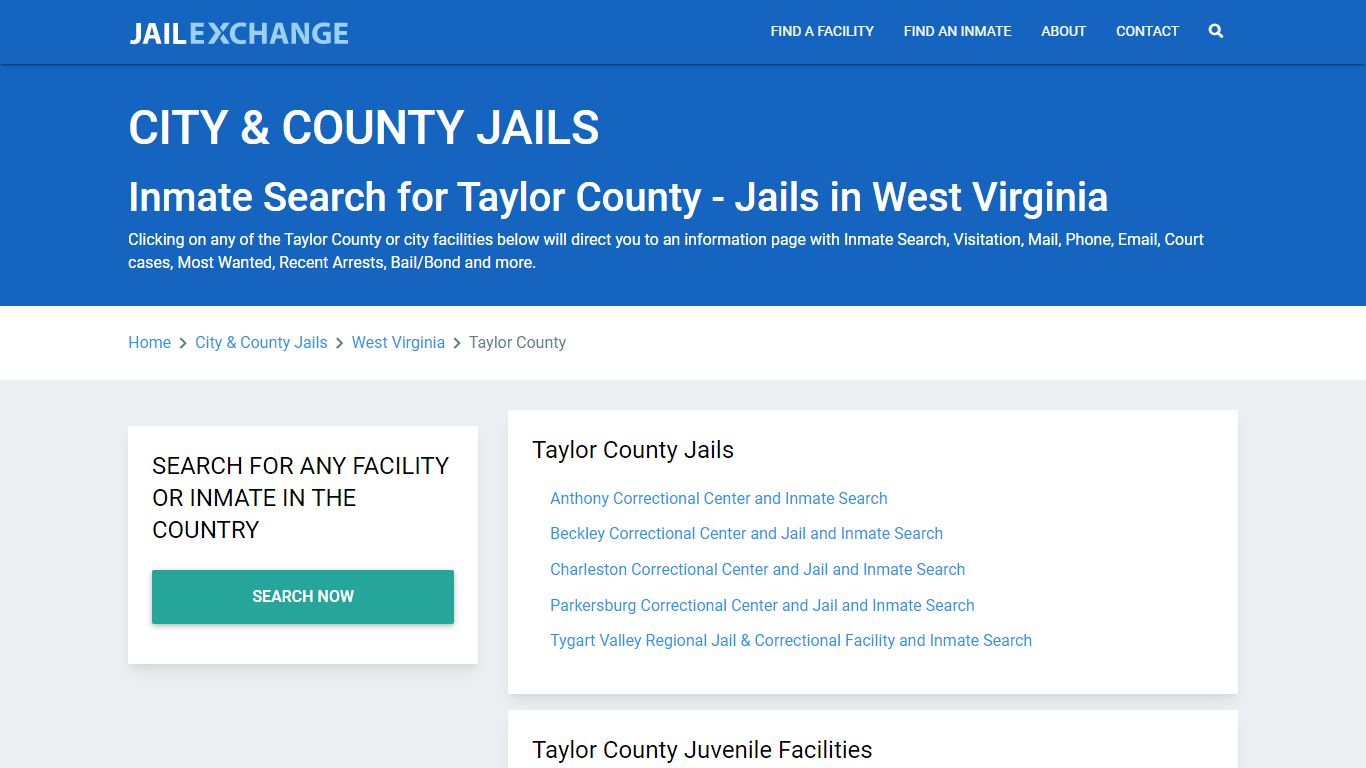 Inmate Search for Taylor County | Jails in West Virginia - Jail Exchange